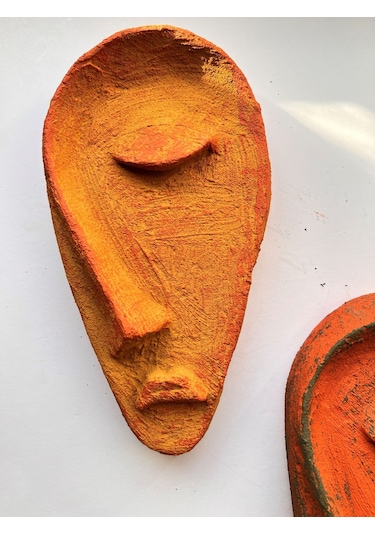 Özel Tasarım El Yapımı Heykel Soyut Yarım Yüz Maske 3'lü Set, Duvar Dekor, Ev-ofis Dekor