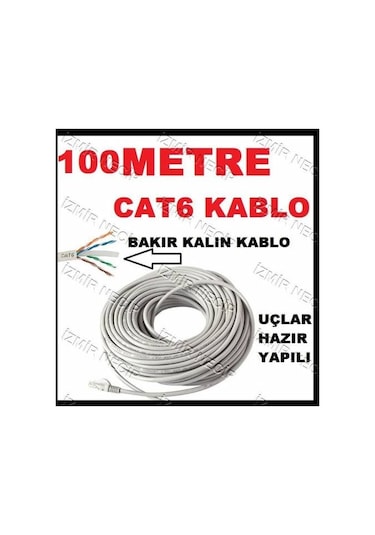 Ncpline 100 Metre Internet Kablosu Kalin Bakir Cat6 Modem Ağ Kablosu