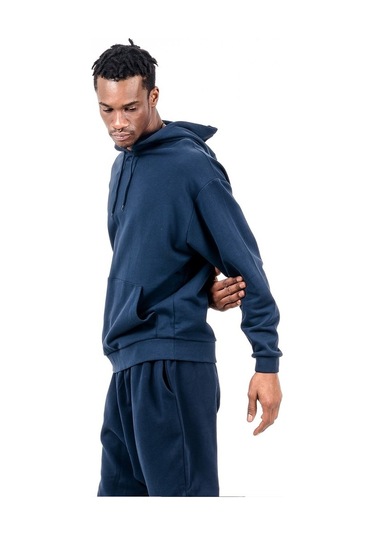 Jahr Marc Lacivert Önü Cepli Kapüşonlu Oversize Erkek Sweatshirt Lacivert