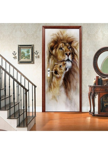 Aslan Ve Doğa İfade Boyama Kapı Etiket Ev Ev Kapısı Etiket Duvar Sanatı Kapı Buzdolabı Mıknatısı Posteri Yaratıcı Diğer