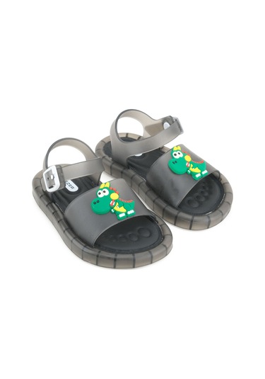 Gezer Yazlık Erkek Çocuk Suni Deri Işıklı Rahat Taban Ayarlanabilir Dino Sandalet Siyah