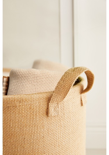 Ocean Home Textile Ağzı Büzgülü Çizgili Jüt Çamaşır Sepeti 36 x 40 cm