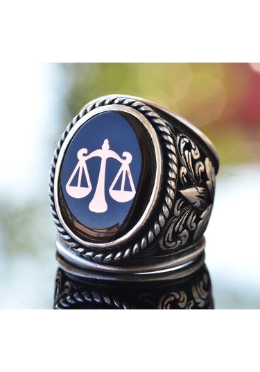 925 Ayar Gümüş Zambak Deseni Büyük Yüzük - Adalet Terazisi Yüzüğü Gümüş