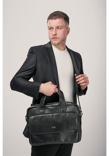 Ççs 71471 Hakiki Deri Evrak Çantası Siyah