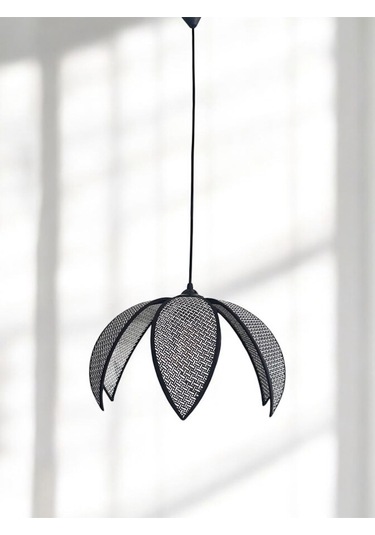 Modern Hazeran Görünümlü Yapraklı Çiçek Şeklinde Bohem Rustik Avize - Siyah Siyah