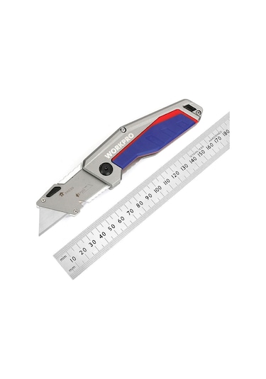 Workpro Wp211012 Ağır Hizmet Alüminyum Gövde Katlanır Rötuş Maket Bıçağı + 10 Adet Yedek Bıçak Fr Wp211012