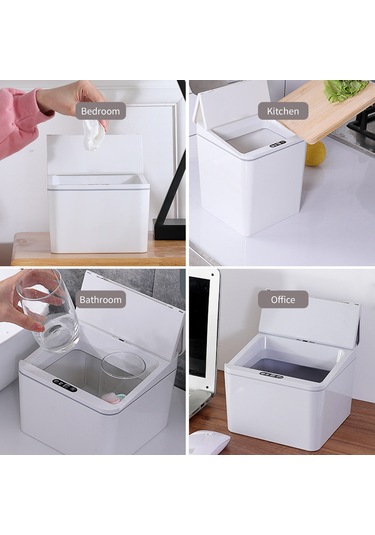 Moveevo Beyaz 6l Usb Şarjlı Oto Kapatır Entegre Kapaklı Entegre Sensörlü Masaüstü/araç İçin Çöp Kutusu Beyaz