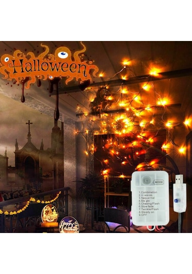 Cadılar Bayramı Led Su Geçirmez Dize Işık Cadılar Bayramı Örümcek Web Işık Pil/usb Uzaktan Tatil Işık Korku Perili Ev Sahne Dekor Sıcak Beyaz