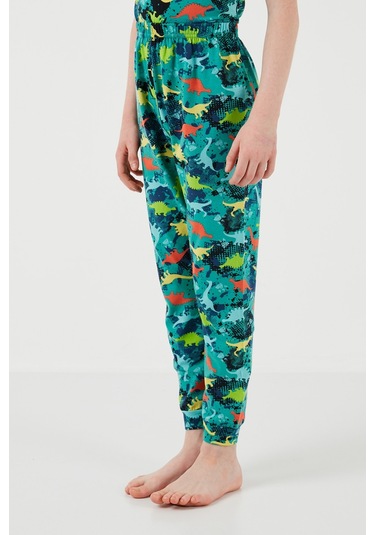 Lela Desenli % 100 Pamuk Bisiklet Yaka Erkek Çocuk Pijama Takımı 6651003 Yeşil