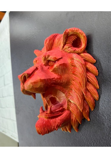 Dekoratif Asılabilir Aslan Başı 3d Duvar Heykeli Gold Red 20x21 C