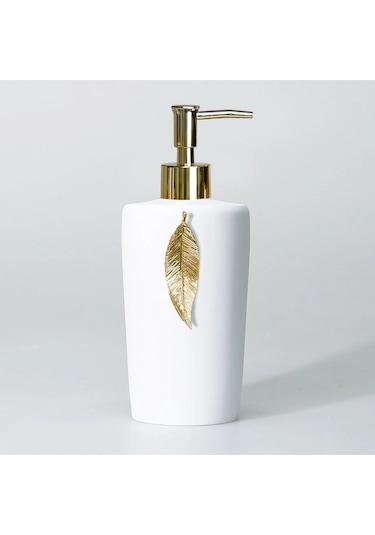 By Selim Home Leaf Polyester 5 Parça Banyo Seti Beyaz - Altın Beyaz
