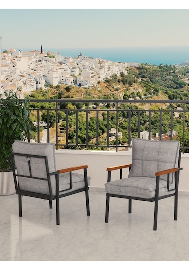Modern Balkon, Bahçe, Cafe, Metal Koltuk, Kanepe Tekli - Açık Gri Açık Gri