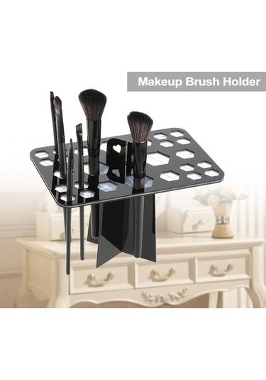 Samdoo Siyah Akrilik Makyaj Fırçası Kurutma Ve Saklama Rafı - 26 Delikli 4 Büyük, 6 Orta, 16 Küçük - Montaj/kaldırma Kolay - Fırçalarınızın Ömrünü Uzatır