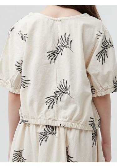 Kız Çocuk Pamuklu Omuz Pencereli Nakışlı Bluz-13814-bej Bej