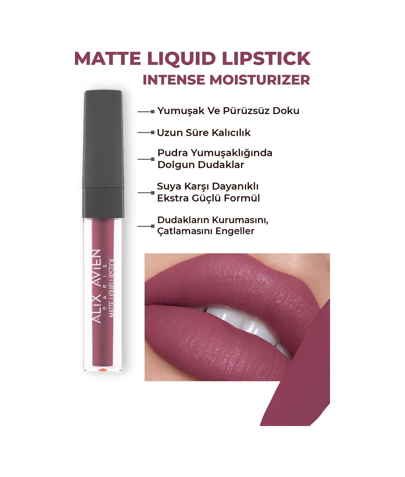 Alix Avien Uzun Süre Kalıcı Kadifemsi Kuruma Yapmayan Mat Likit Ruj Matte Liquid Lipstick 512 Berry Coctail