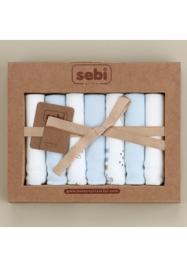 Sebi Bebe Müslin Bebek Ağız Mendili 7'li 2009 Ekru-mavi