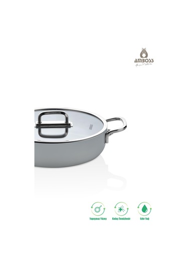 Sera Nova Seramik Yanmaz Yapışmaz Basık Tencere 28 Cm Gri Gri