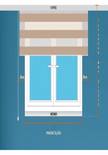 Açık Gri Geniş Pliseli Zebra Stor Perde Eteği Dilimli Alüminyum Kasa Metal Ayak Açık Gri