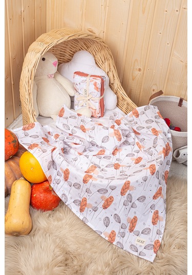 Luckka Dijital Baskılı 3'lü Müslin Örtü Seti - 75x75 Cm - Zt5000 Turuncu Turuncu