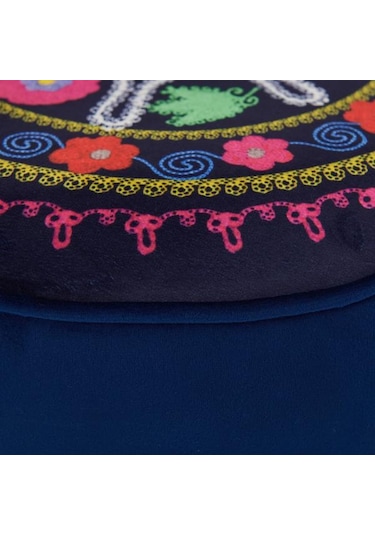 Just Home Retro Yuvarlak Etnik Puf - Renkli Renkli