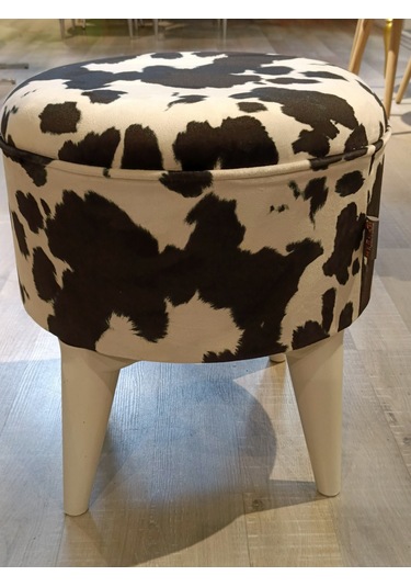 Mercan Mobilya Leopar Desen Bench Puf 43 Cm Beyaz /beyaz Ayak Beyaz