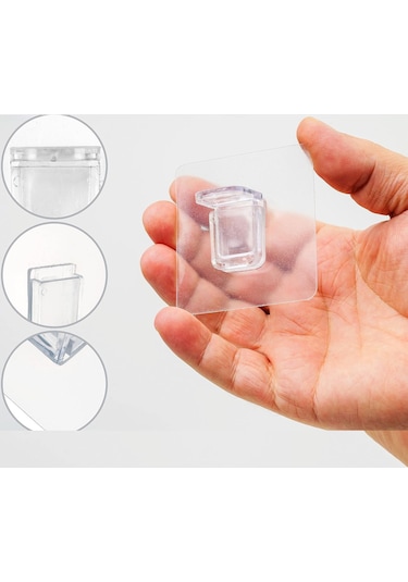 Plastik Yapışkanlı Raf Köşe Tutucu Klips Seti-al4308 2 Adet Şeffaf