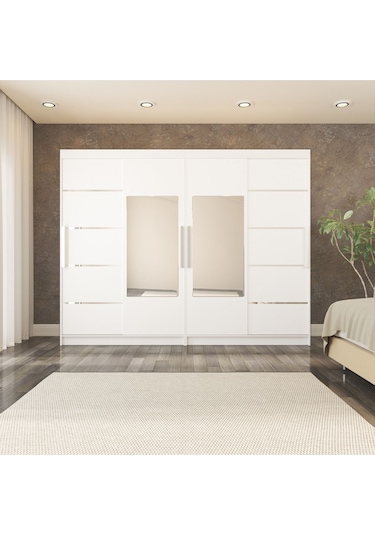 Sürgülü Gardırop Dört Kapaklı 280/210 Cm Parlak Beyaz