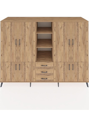 Kronos Dolap 11 Raflı 3 Çekmeceli 8 Kapaklı 220x59x163 Çam-çam Çam-çam