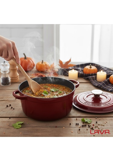 Lava Döküm Yuvarlak Tencere Döküm Demir Kapak New Heritage Serisi Çap Ø 26cm.-bordo Bordo