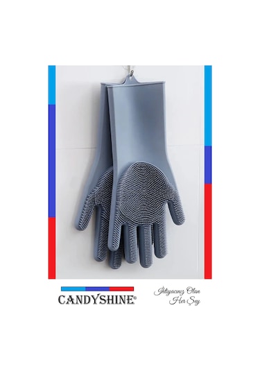 Candyshine Tırtıklı Sihirli Silikon Bulaşık Eldiveni Gri