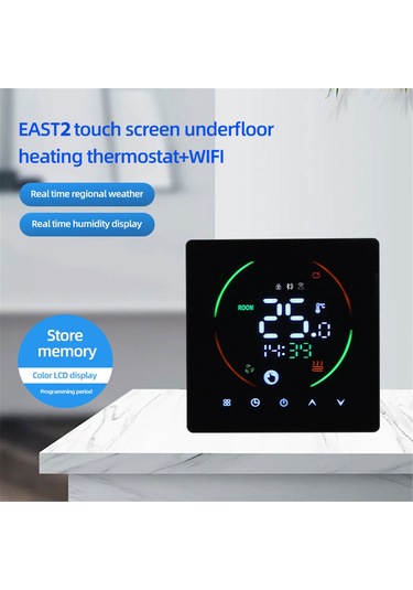 Teltree East2-16a Siyah Wifi Akıllı Elektrikli Zemin Isıtma Termostati: Uzak Kumanda, Zamanlama, Nem Ve Hava Durumu Takibi, Çocuk Kilidi, 3500w