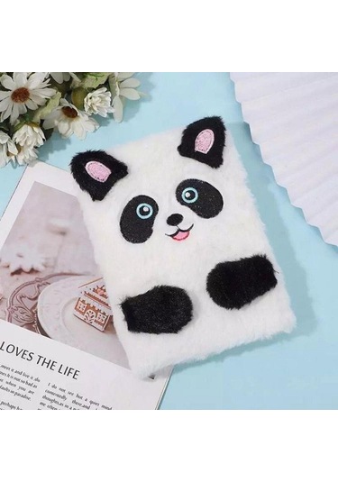 Peluş Çizgili Sevimli Panda Tasarımlı Defter renkli