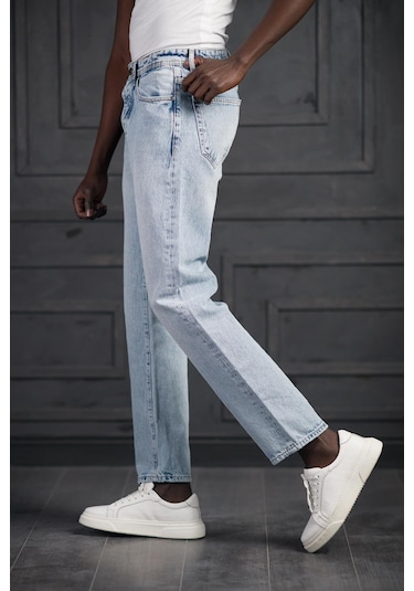 Fbı Pamuklu Taş Yıkama Baggy Geniş Paça Jean Pantolon Buz Mavi