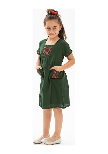 Melek Şile Bezi Çocuk Elbise Yeşil