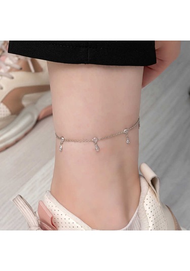 925 Ayar Gümüş Damla Zirkon Taşlı Halhal Çok Renkli