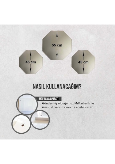 Decorıta Ayna - 3'Lü Takım Sekizgen Ayna Çok Renkli