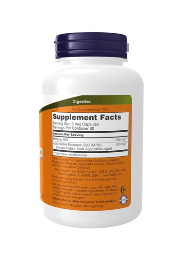 Now Foods Betaine Hcl 648 Mg, Vegetarian Formula, Digestive Suppo