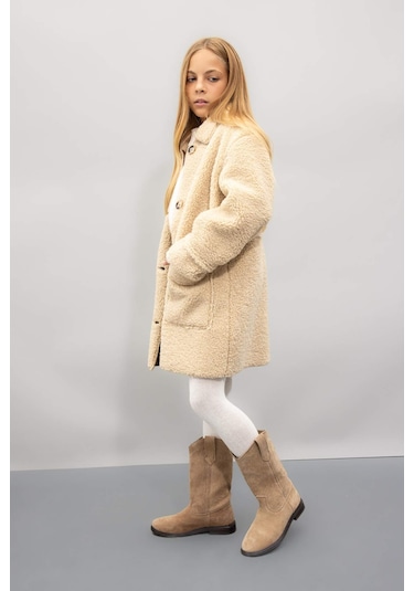 DeFacto Kız Çocuk Rüzgar Geçirmez Düğmeli Cepli Kaşe Parka C8555A824AUBG203 Bej