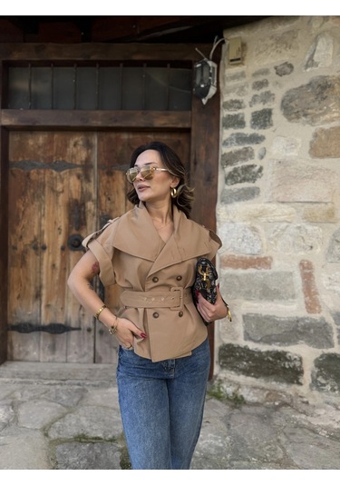 Keymoda Kadın Trenç Yelek Camel