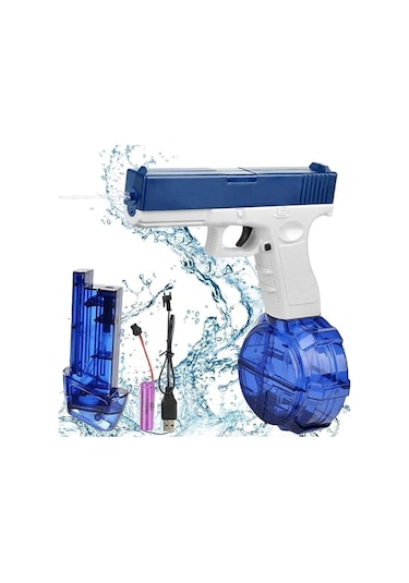 Elektrikli Otomatik Atış Yapan Su Tabancası 10 Metre Menzilli 500 Ml. Depolu 20 Cm. - Mavi Mavi