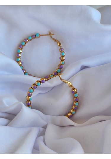 Eva Takı Dorika Mor Lila Turkuaz Halka Çelik Küpe Lila - Turkuaz