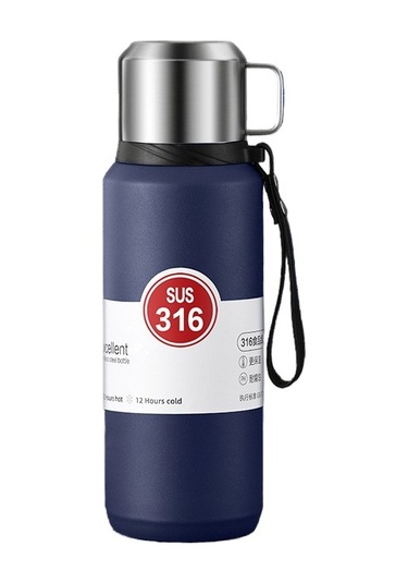 Dilele 316 Paslanmaz Çelik 1l Termos Bardak, Spor Ve Seyahat İçin Taşınabilir Vakumlu Yalıtım Mavi Mavi