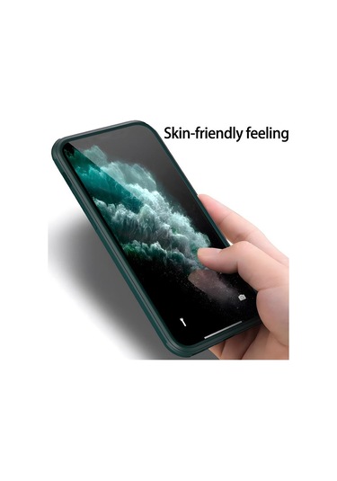 Apple Uyumlu iPhone 11 Pro Max Kılıf Dor Silikon Temperli Cam Kapak Koyu Yeşil