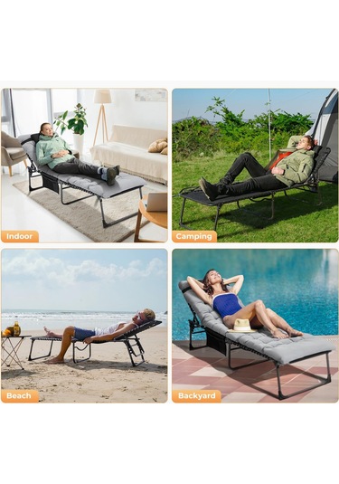 Kingcamp Hamburg Cool Plus 5 Kademeli Katlanır Şilteli Şezlong Black & Grey Siyah