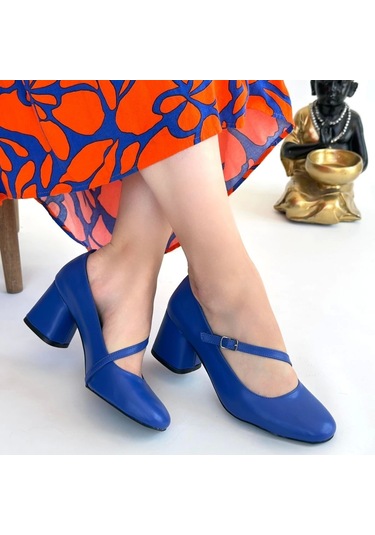 Kier Mavi Cilt Kadın Topuklu Ayakkabı Mavi1