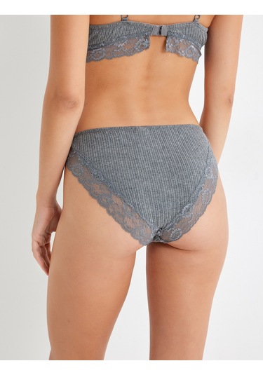 Koton Brief Külot Pamuklu Dantel Detaylı Antrasit Melange 5wlk30043mk Antrasit Melanj