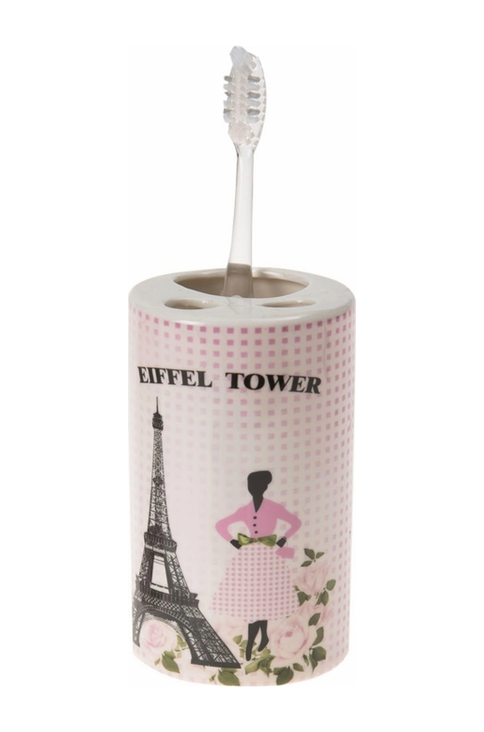 2 Adet Seramik Diş Fırçalık Eyfel Kulesi Model 7x7x11cm Banyo Seti Çok Renkli