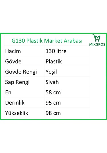 G130 Plastik Market Alışveriş Arabası 130 Litre Yeşil