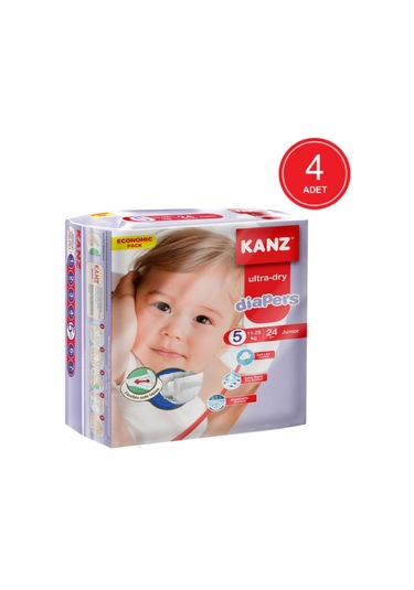 Kanz Ultra-Dry Diapers Bebek Bezi 5 Numara Junior Ekonomik Paket 4 x 24 Adet 4'lü