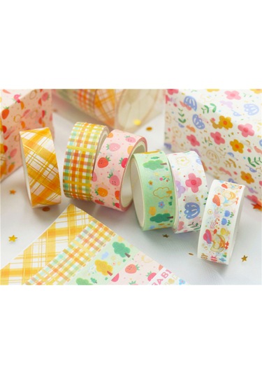Springsun 6 Rulo Şirin Karikatür Altın Varaklı Washi Bant - Rustik Tarz, Dekoratif, 15mm Dıy Sanat & El İşleri, Albüm, Günlük, Hediye, Kırtasiye